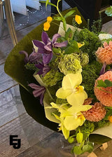 Seasonal Green & Orange - Mixed luxury Orchid Bouquet - Order Advance