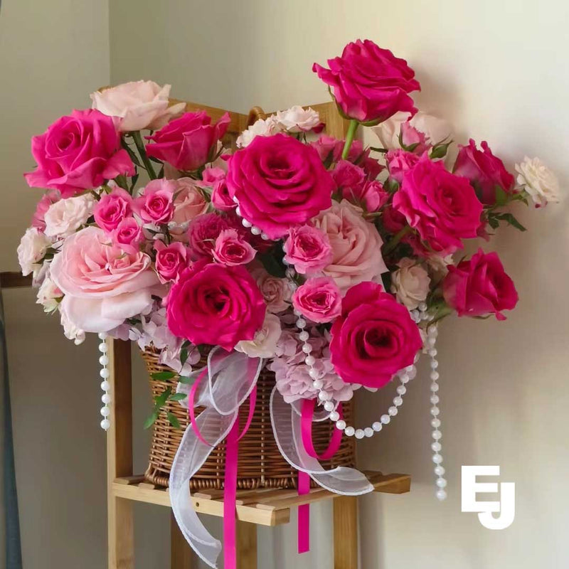Fairy Light Rose Basket-Florists choose colour